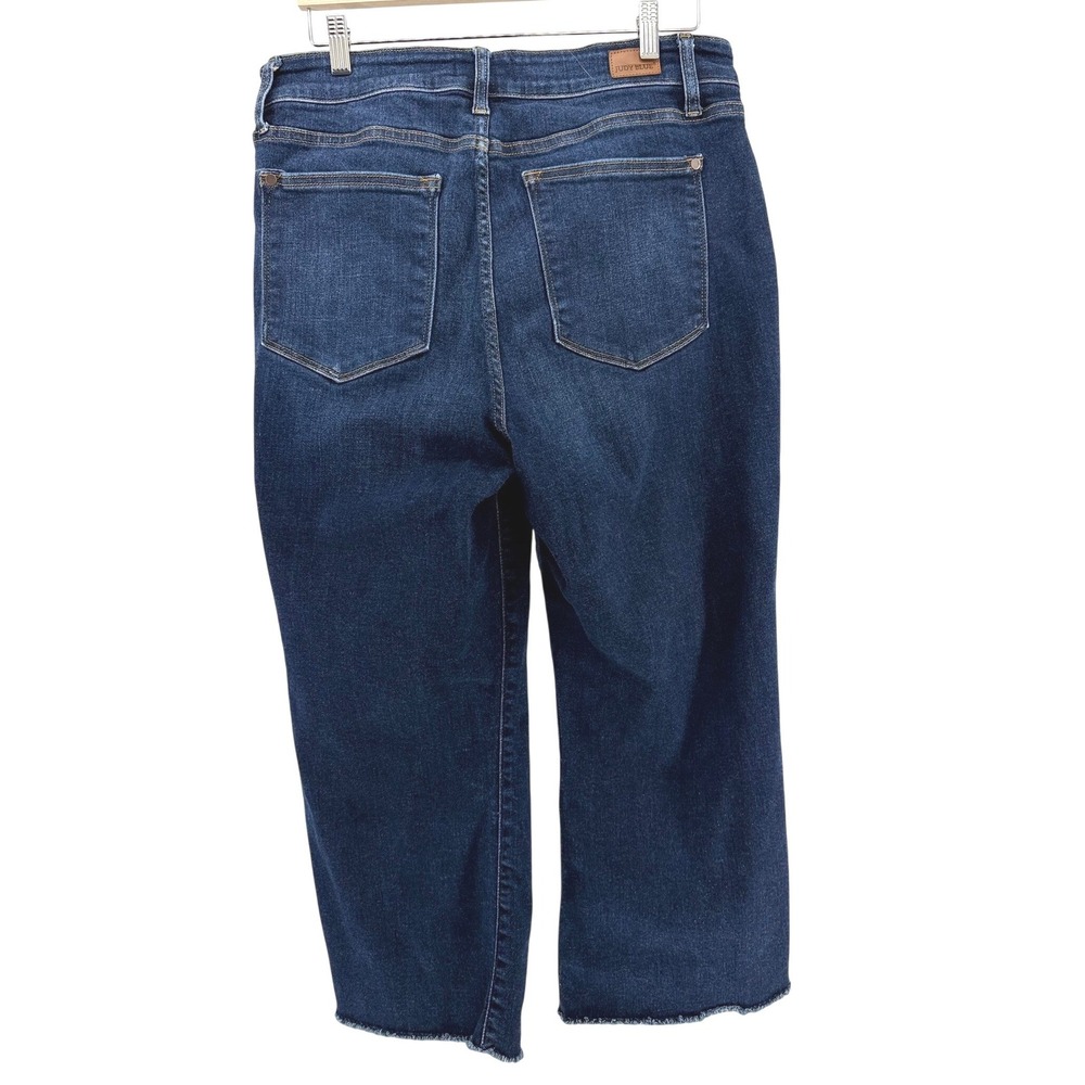 Judy Blue Dark Wash Wide Leg High Rise Raw Hem Jeans Size 16W Indigo Denim - Picture 5 of 9